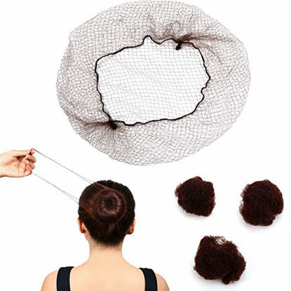 Picture of 120 Pieces Hair Nets Invisible Elastic Edge Mesh 22 Inch Brown Nylon Invisible Hairnet for Women, Girls, Hair Bun Making, Ballet Dancer