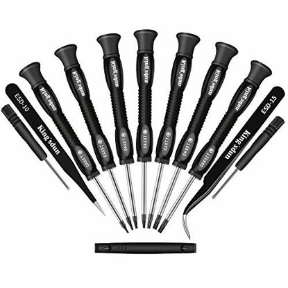 Picture of Kingsdun 12 in 1 Torx Screwdriver Sets with T3 T4 T5 T6 T7 T8 T10 Magnetic Screwdrivers Precision Torx Repair Kit, ESD Tweezers & Philip Slotted Magnetic Screwdrivers for Phone/Mac/Computer/Xbox/PS4