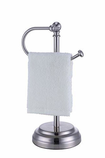 Picture of SunnyPoint Heavy Weight Classic Decorative Metal Fingertip Towel Holder Stand for Bathroom, Kitchen, Vanity and Countertops. (Brush Chrome, 13.375" x 5.5 x 6.75 INCH)