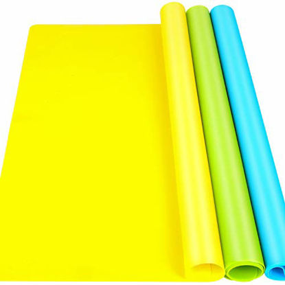 Picture of LEOBRO 3 Pack A3 Large Silicone Mats for Crafts, 15.7 x 11.7Silicone Craft Mat for Resin Casting Mold, Nonstick Nonslip Silicone Sheet, Heat-Resistant Mat, Blue, Yellow, Green
