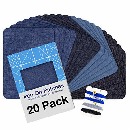 Picture of Iron on Patches for Clothing Repair 20PCS, Denim Patches for Jeans Kit 3" by 4-1/4", 4 Shades of Blue Iron On Jean Patches for Inside Jeans & Clothing Repair