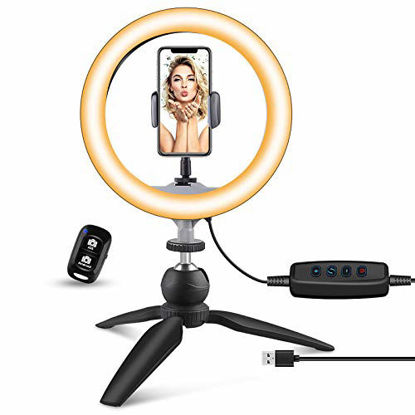 Picture of 10" LED Ring Light with Tripod Stand & Phone Holder, UBeesize Dimmable Desk Makeup Ring Light, Perfect for Live Streaming & YouTube Video, Photography, 3 Light Modes and 11 Brightness Levels