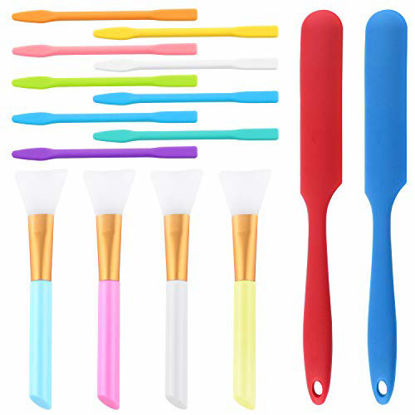 Picture of FEPITO Silicone Stir Sticks Kit Includes 9 Pcs Silicone Stir Sticks 4 Pcs Silicone Epoxy Brushes 2 Pcs Silicone Spatula for Mixing Resin, Paint, Epoxy, DIY Crafts