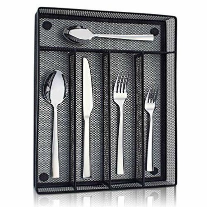 Picture of LIANYU 60-Piece Silverware Flatware Set with Organizer Tray, Stainless Steel Square Cutlery Set for 12, Reusable Eating Utensils Tableware, Dishwasher Safe