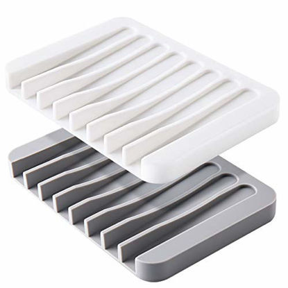 Picture of Mcyye 2PCS Self Draining Soap Dishes, Premium Silicone Soap Holder, Soap Saver for Shower, Bathroom, Kitchen, Bath Tub, Razor, Sponges, Easy Clean with a Little Water, Extend Soap Life, Easy Dry