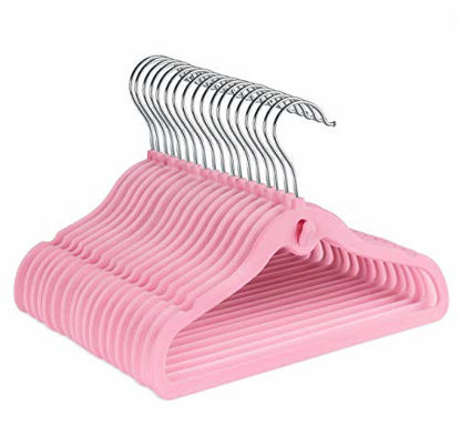 Picture of ABSOFINE Baby Velvet Clothes Hangers - Non Slip Kids Hangers with Rotatable Hook, Childrens Velvet Hangers (Pink)