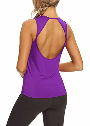 Picture of Mippo Cute Workout Tops for Women Yoga Tank Tops Loose Fit Sleeveless Athletic Gym Tops Open Back Tennis Shirts Muscle Tank Summer Workout Clothes for Women Violet Purple M