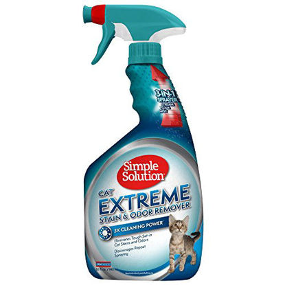 Picture of Simple Solution Cat Extreme Pet Stain and Odor Remover | Enzymatic Cleaner with 3X Pro-Bacteria Cleaning Power | 32 Ounces