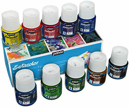 Picture of Pebeo Setacolor Light Fabrics Paint Set, Cardboard Box of 10 Assorted 45-Milliliter Jars