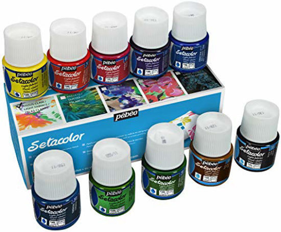 Picture of Pebeo Setacolor Light Fabrics Paint Set, Cardboard Box of 10 Assorted 45-Milliliter Jars