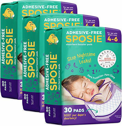 Picture of Sposie Overnight Diaper Booster Pads, 90 ct, No Adhesive for Easy Repositioning, Helps Stops Nighttime Leaks, Fits Diaper Sizes 4-6