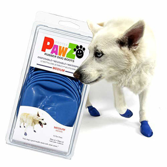 Picture of Pawz Dog Boots | Dog Paw Protection with Dog Rubber Booties | Dog Booties for Winter, Rain and Pavement Heat | Waterproof Dog Shoes for Clean Paws | Dog Shoes | Blue | Medium