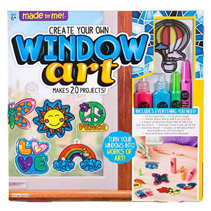 Picture of Made By Me Create Your Own Window Art by Horizon Group USA, Paint Your Own Suncatchers. Kit Includes 12 Pre-Printed Suncatchers + DIY Acetate Sheet, Window Paint, Suction Cups, & More, Assorted Colors