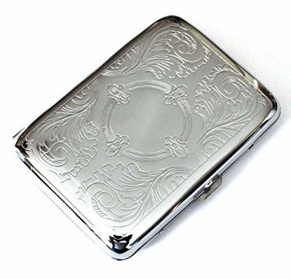 Picture of Classic Metallic Silver Color Double Sided King Cigarette Case Etched Design - Shorter Than 100's