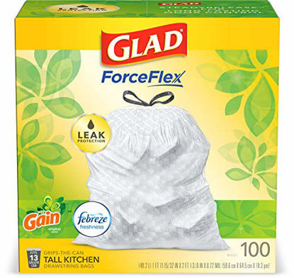 Picture of Glad ForceFlex Tall Kitchen Drawstring Trash Bags, 13 Gal, 100 Ct (Package May Vary)