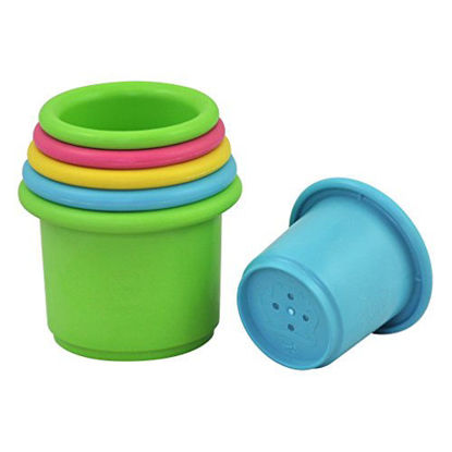 Picture of green sprouts Sprout Ware Stacking Cups made from Plants (6 cups) | Encourages whole learning the healthy & natural way | Fun for bath, pool, water, & sand play, Holes for sifting & sprinkling