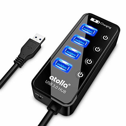 Picture of USB 3.0 Hub, atolla 4 Ports Super Speed USB 3 Hub Splitter with On Off Switch with 1 USB Charging Port (Cable Length 2 Feet, No AC Adapter) (4-Port hub)