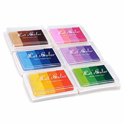 Picture of Craft Rainbow Ink Pads Washable Finger Ink Pads Set of 6 Multicolor Craft Stamp Pad, 24 Colors-Pink,Purple,Green,Blue,Brown,Yellow