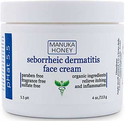 Picture of Seborrheic Dermatitis Cream with Manuka Honey, Coconut Oil and Aloe Vera - Moisturizing Face and Body Anti Itch Cream and Skin Treatment for Sensitive Skin - Natural & Organic Cream (4 oz)