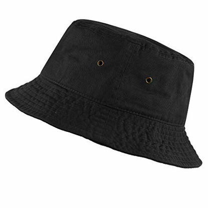 Picture of The Hat Depot 300N Unisex 100% Cotton Packable Summer Travel Bucket Hat (S/M, Black)
