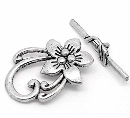 Picture of JGFinds Lily Flower Toggle - 10 Silver Bracelet Clasps Sets, DIY Jewelry Making Supplies