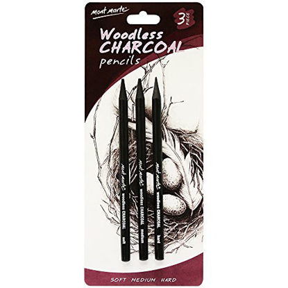 Picture of Mont Marte Woodless Charcoal Pencils, 3 Piece. Features 3 Grades Of Charcoal Including Soft, Medium and Hard.