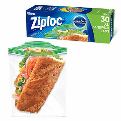 Picture of Ziploc Sandwich Bags with New Grip 'n Seal Technology, XL, 30 Count, Pack of 3 (90 Total Bags)