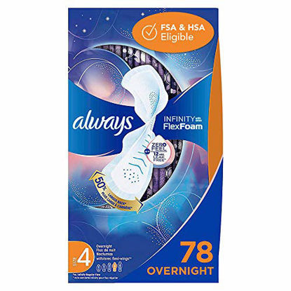 Picture of Always Infinity Feminine Pads for Women, Size 4, Overnight Absorbency, with Wings, Unscented, 26 Count (Pack of 3)