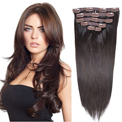 Picture of 16"Clip in Hair Extensions Real Human Hair Double Weft Thick to Ends Dark Brown(#2) 6pieces 70grams/2.45oz