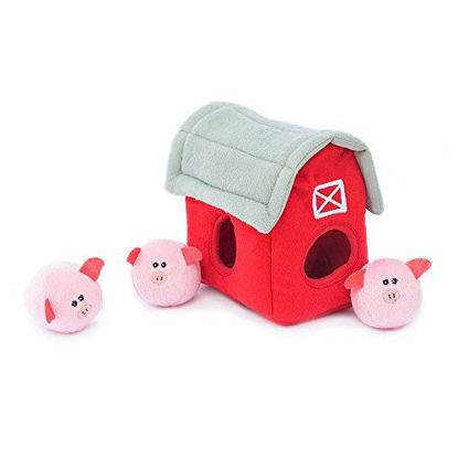 Picture of ZippyPaws - Farm Pals Burrow, Interactive Squeaky Hide and Seek Plush Dog Toy - Bubble Babiez Pig Barn