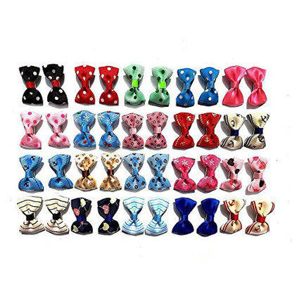 Picture of Aoyoho Pack of 40pcs/20pairs Baby Pet Dog Hair Clips Cat Puppy Bows Small Bowknot Pet Grooming Products Mix Colors Varies Patterns Pet Hair Bows Dog Accessories