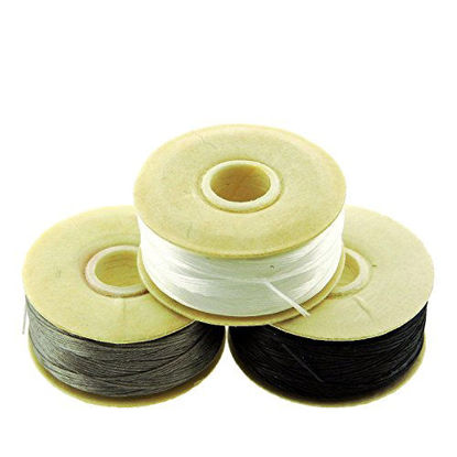 Picture of Nymo Nylon Beading Thread Size D for Delica Beads, 64 Yards per Bobbin, White, Grey & Black (Pack of 3 bobbins)