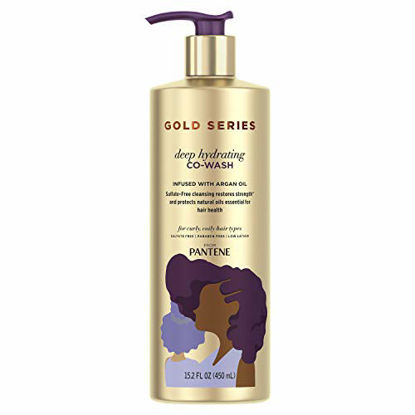 Picture of Gold Series from Pantene Sulfate-Free Deep Hydrating Co-Wash with Argan Oil for Curly, Coily Hair, 15.2 fl oz (Packaging May Vary)