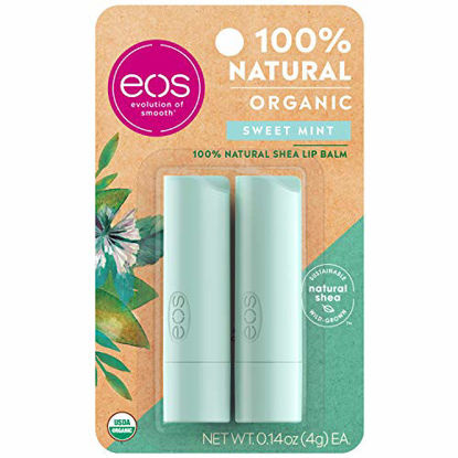 Picture of eos USDA Organic Lip Balm - Sweet Mint | Lip Care to Moisturize Dry Lips | 100% Natural and Gluten Free | Long Lasting Hydration | 0.14 oz | 2 Pack