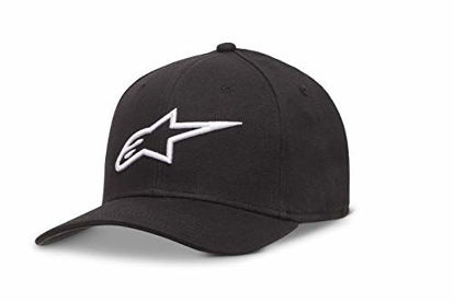 Picture of Alpinestars mens Curved Bill Structured Crown Flex Back 3d Embroidered Logo Flexfit Hat Cap, Ageless Black/White, Large-X-Large US