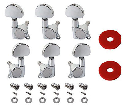 Picture of YMC TP20 Series 6 Pieces Guitar Parts 3 Left 3 Right Machine Heads Knobs Guitar String Tuning Pegs Machine Head Tuners for Electric or Acoustic Guitar With 2pcs Strap Locks,Chrome