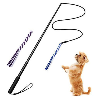 Picture of Interactive Dog Tug Toy, ANG Extendable Dog Teaser Wand with 2 Cotton Rope Dog Toy Outdoor Playing for Pulling, Chasing, Chewing, Teasing, Training(Large)