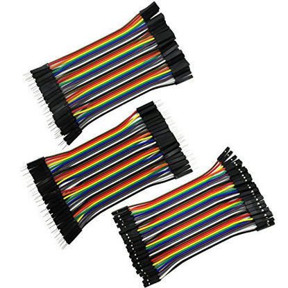 Picture of COMeap 120pcs 10CM 40pin Male to Female, 40pin Male to Male, 40pin Female to Female Breadboard Jumper Wire Ribbon Dupont Cables Kit