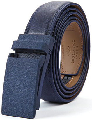 Picture of Marino Avenue Mens Genuine Leather Ratchet Dress Belt with Linxx Buckle - Gift Box - Stony Matte - Navy Blue - Adjustable from 28" to 44" Waist