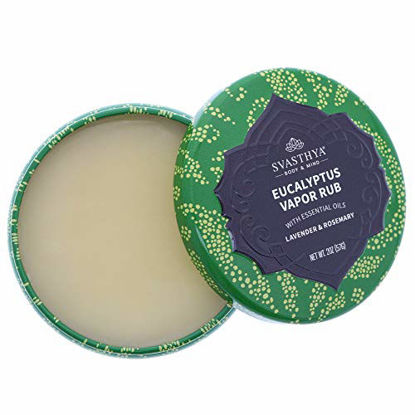 Picture of SVASTHYA BODY & MIND Eucalyptus Vapor Rub - Opens Nasal Passages & Moisturizes The Skin, Cough, Stuffy Nose & Congestion Relief, Olive Oil, Beeswax, Lavender, Rosemary - Made in The USA, 2oz