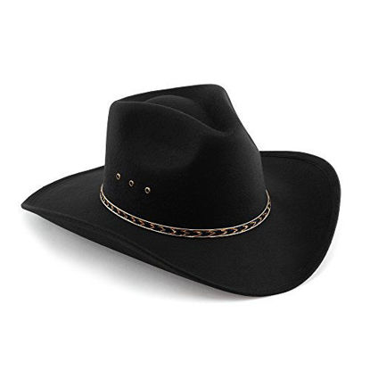 Picture of Western Pinch Front Faux Felt Cowboy Hat - Black Elastic Band L/XL