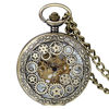 Picture of Avaner Steampunk Retro Half Hunter Copper Gear Skeleton Hand Wind Mechanical Arabic Numeral Analog Display Pocket Watch with 14¡± Chain