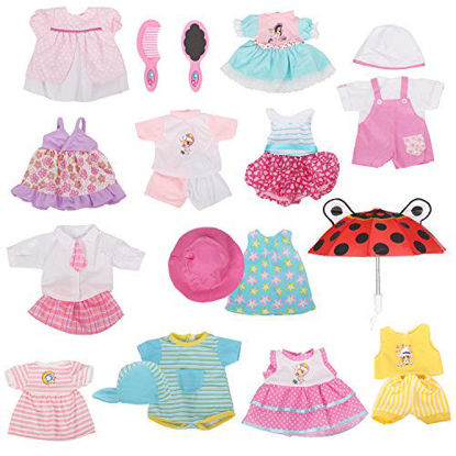 Picture of Huang Cheng Toys 12 Pcs Set Handmade Lovely Baby Doll Clothes Dress Outfits Costumes for 14 to 15-inch Doll Cloth Hat Cap Umbrella Mirror Comb Girl Christmas Birthday Gift for Little Girl