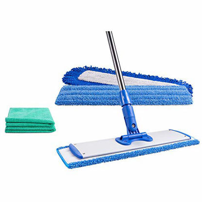 Picture of 18" Professional Microfiber Mop | Adjustable Stainless Steel Handle | 3 Premium Mop Pads + 2 Free Microfiber Cloths | Perfect for Wet and Dust Mopping Hardwood, Laminate, Concrete, Tile, Stone, Vinyl