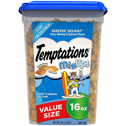 Picture of TEMPTATIONS MIXUPS Crunchy and Soft Cat Treats Surfer's Delight Flavor, 16 oz. Tub