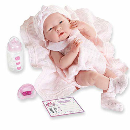 Picture of Anatomically Correct Real Girl Baby Doll | 15" All-Vinyl Baby Doll | JC Toys - La Newborn | Made in Spain | Comes With Pink Knit Outfit and Accessories | Designed by Berenguer | Ages 2+
