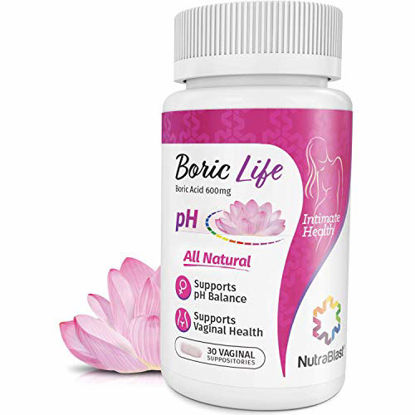 Picture of NutraBlast Boric Acid Vaginal Suppositories - 30 Count, 600mg - 100% Pure Made in USA - Boric Life Intimate Health Support