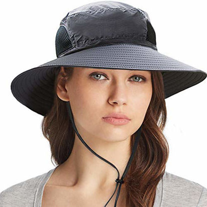 Picture of Ordenado Waterproof Sun Hat Outdoor UV Protection Bucket Mesh Boonie Hat Adjustable Fishing Cap Dark Grey