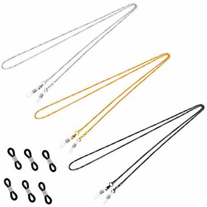 Picture of Whaline 3 Pieces Eyeglasses Chain Sunglass Neck Strap Holder with 6 Pcs Adjustable Rubber Ends Connectors (Silver Golden Black)
