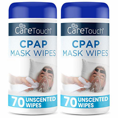 Picture of Care Touch CPAP Mask Cleaning Wipes - Unscented | 2 Packs of 70 Unscented Cleaning Wipes for CPAP Masks (140 Total) | Made in The USA